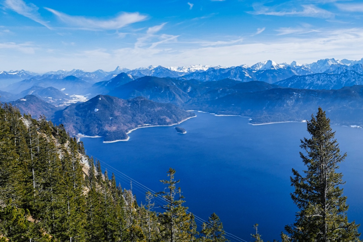 View from Herzogstand over Lake Walchensee and the surrounding mountain range